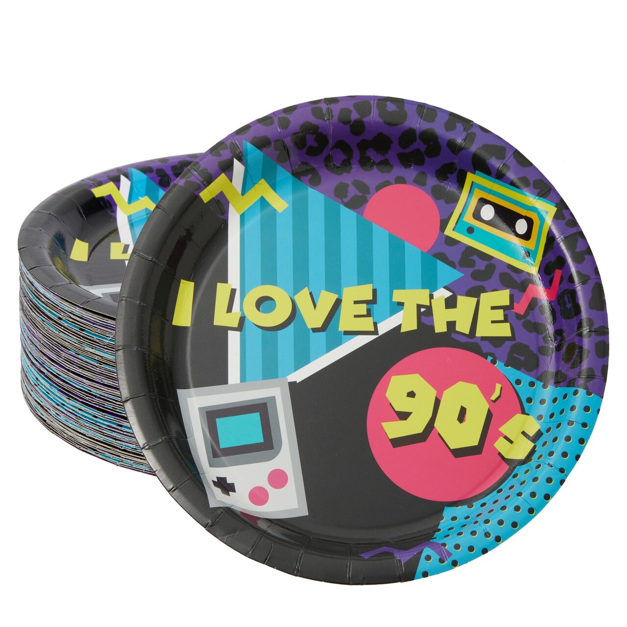 BLUE PANDA 90s Party Paper Dinner Plates - 9-Inch, 80-Count, Blue I Love the 90s Design - 1990s-Inspired Tableware for Birthday & Themed Decor